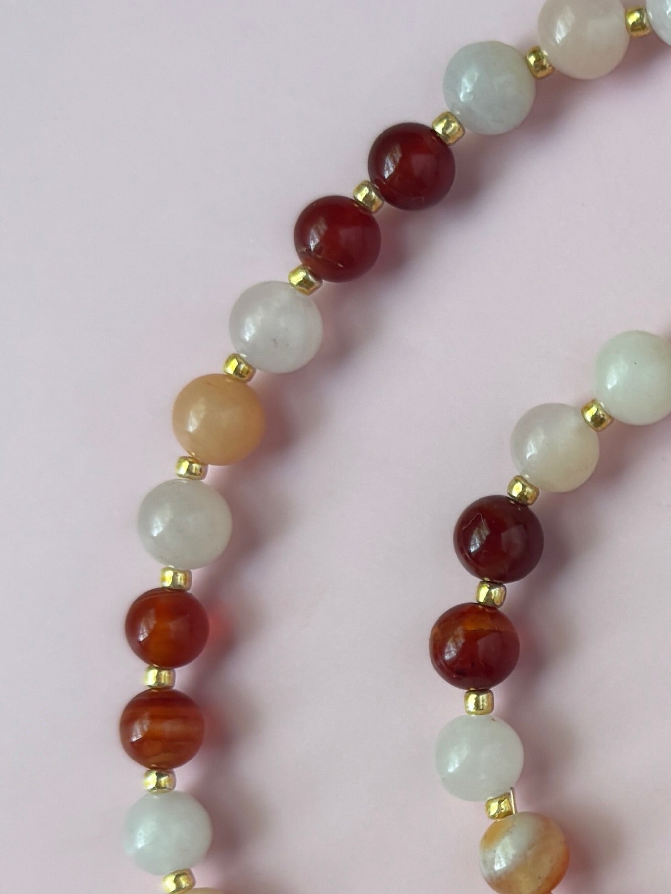 Red And Rose Quartz Beaded Necklace