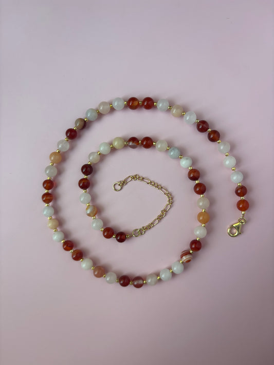 Red And Rose Quartz Beaded Necklace